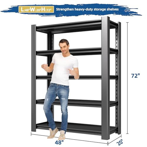 76.6" H Heavy Duty Garage Shelving Unit, 60" W Adjustable Metal Storage Rack, 5-Tier Metal Shelves, 24" D Industrial Shelving for Garage, Basement