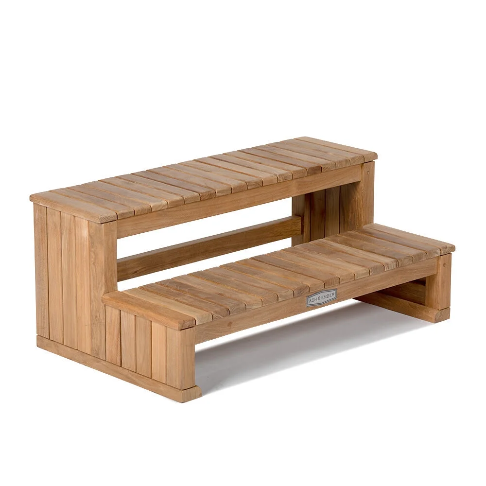 Titan Great Outdoors Teak Portable Spa Steps, 2-Tier Hot Tub Steps