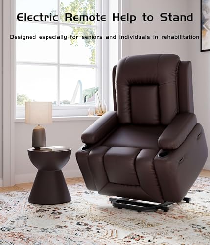 GarveeHome Power Lift Recliner Chair - Heat and Massage, Faux PU Electric Lift Recliner for Elderly & Mobility Impaired, Adjustable Back and Legs