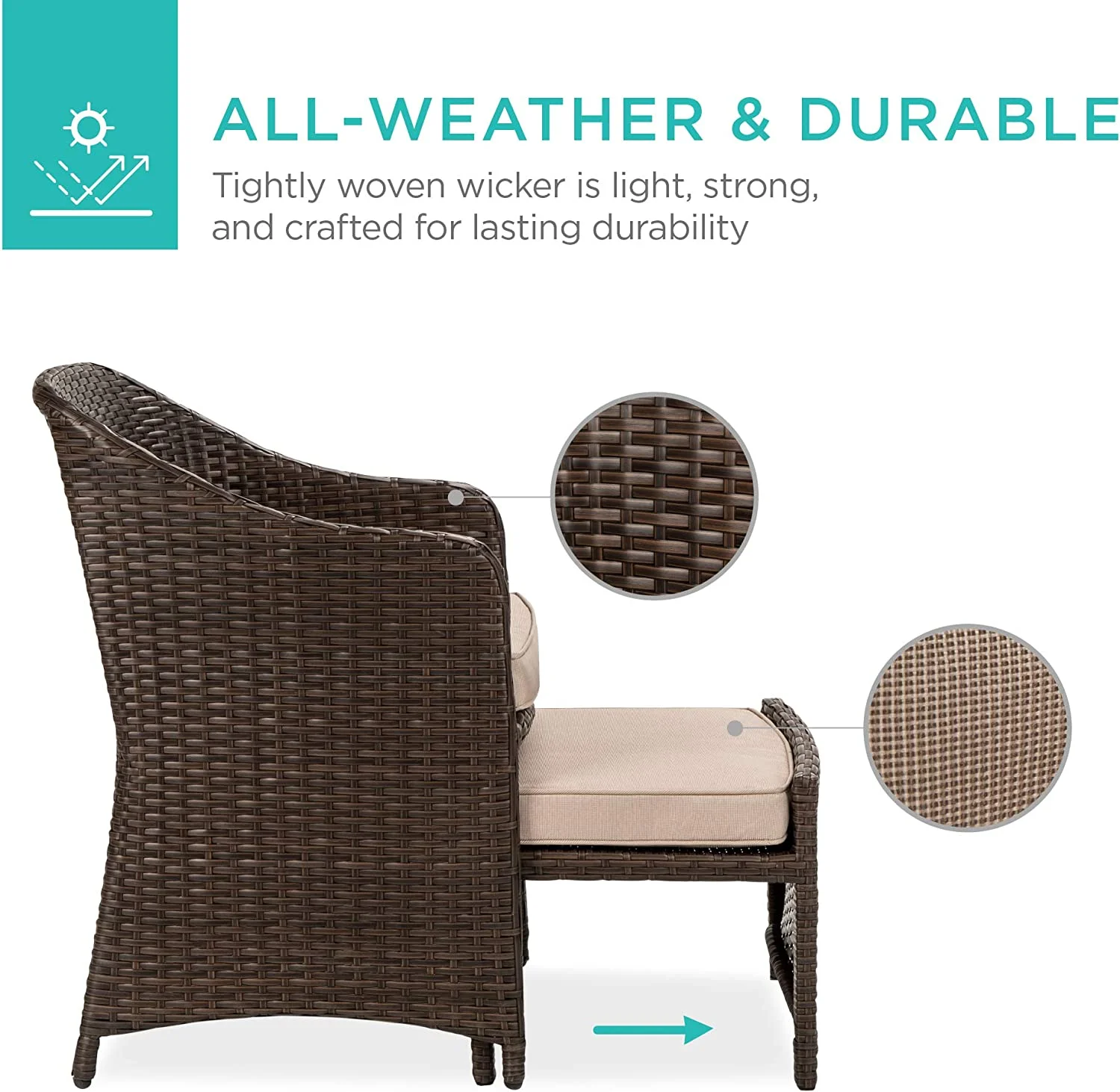5-Piece Outdoor Patio Furniture Set, No Assembly Required Wicker Conversation Bistro & Storage Table for Backyard, Porch