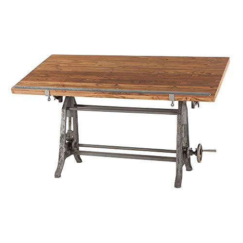 Vintage Drafting Table | Adjustable Height and Tiltable. Features Iron Cast Base and Reclaimed Mango Wood Table Top.