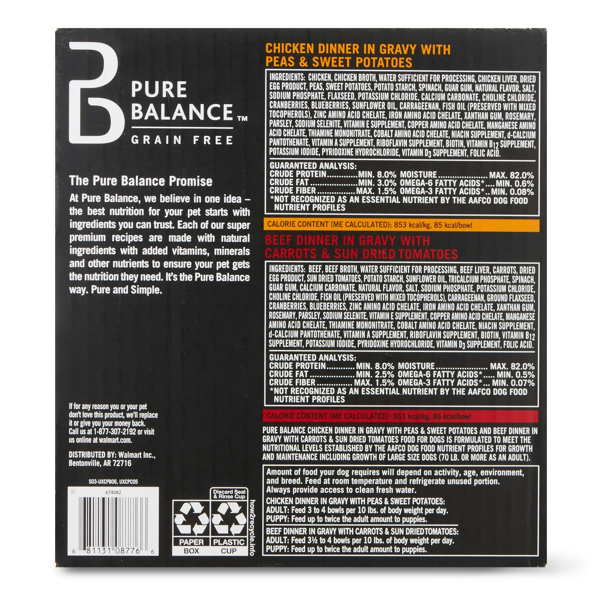 (24 pack) Pure Balance Grain Free Chicken Dinner in Gravy &amp; Beef Dinner in Gravy Wet Dog Food Variety Pack, 3.5 oz, 12 Count