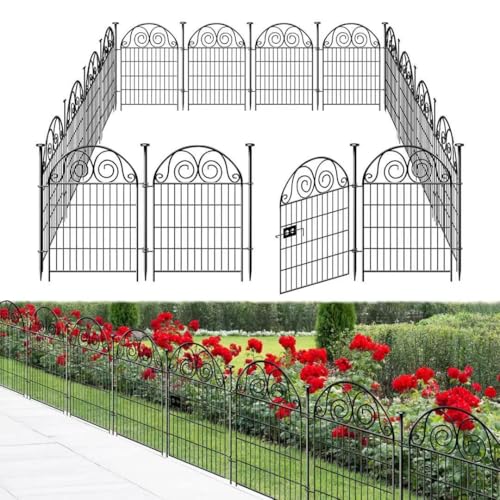 Tall Garden Fence Animal Barrier with Gate, 40 in(H) 12 Panels Garden Fences and Borders for Dogs, Dog Fence Outdoor for Yard