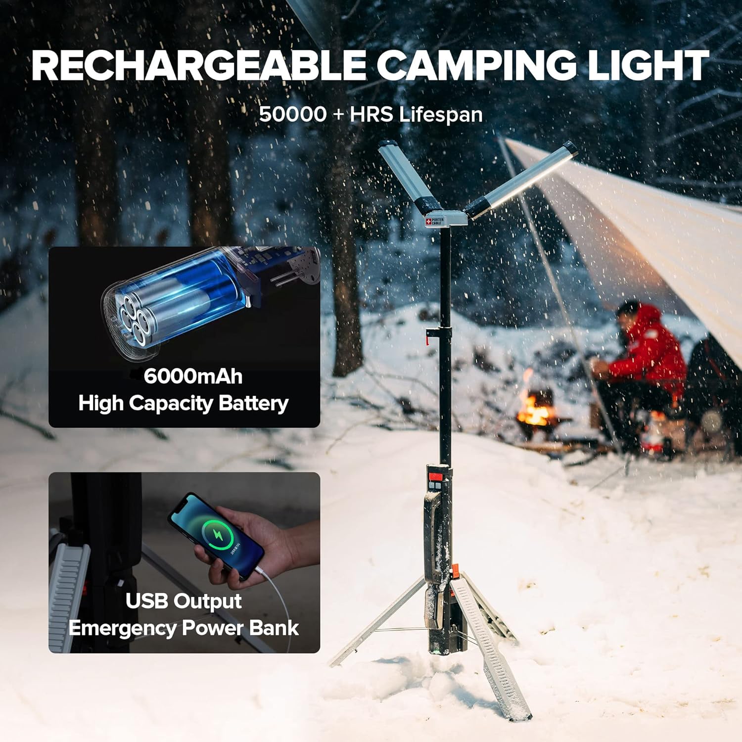 PORTER-CABLE 4000 Lumen Rechargeable Led Camping Light