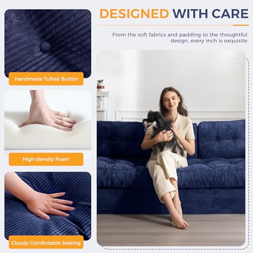 MAXYOYO 3 Seater Couch for Living Room, Boneless Couch with Tufted Cushion & Backrest, Upholstered Floor Sofa with Armrests, Sofa in A Box