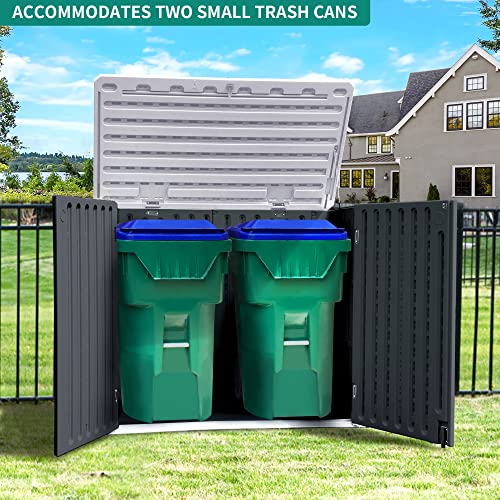 YITAHOME Outdoor Horizontal Storage Sheds w/o Shelf, Weather Resistant Resin Tool Shed, Multi-Opening Door for Storage of Bike, Trash Cans