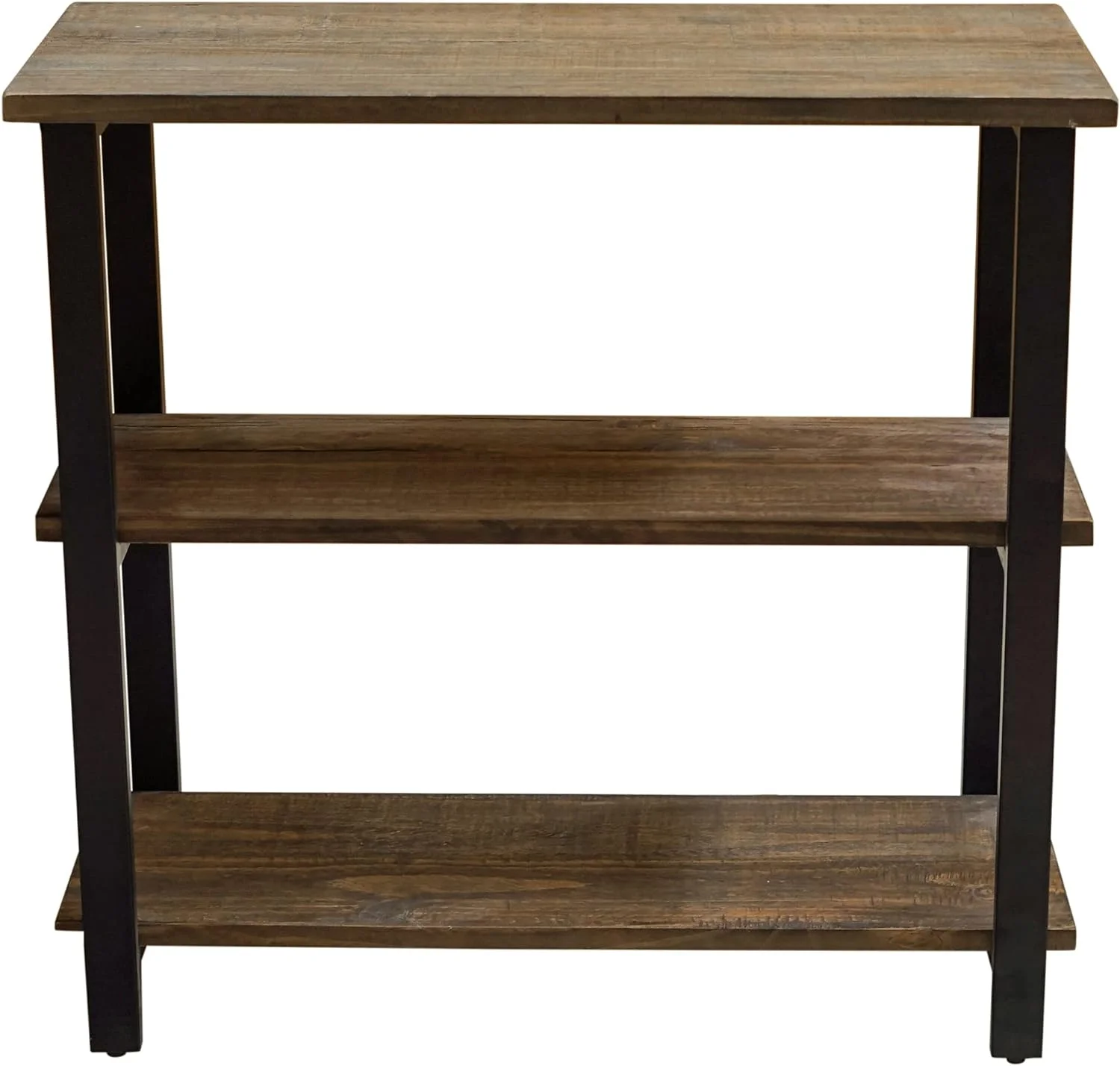 Pomona 31" Tall 2-Tier Solid Wood And Metal Under-Window Bookcase, Rustic Reclaimed Wood Design, Industrial, Stylish, Durable Lacquer Finish