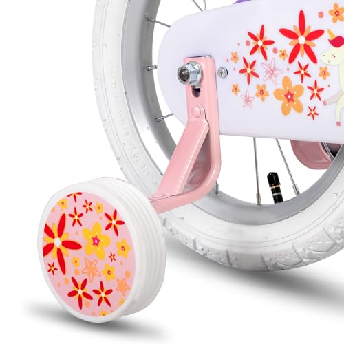 JOYSTAR Unicorn Kids Bike for Girls Ages 2-9 Years Old, 12 14 16 18 Inch Kids Bike with Training Wheels, Doll Seat, Streamers and Basket