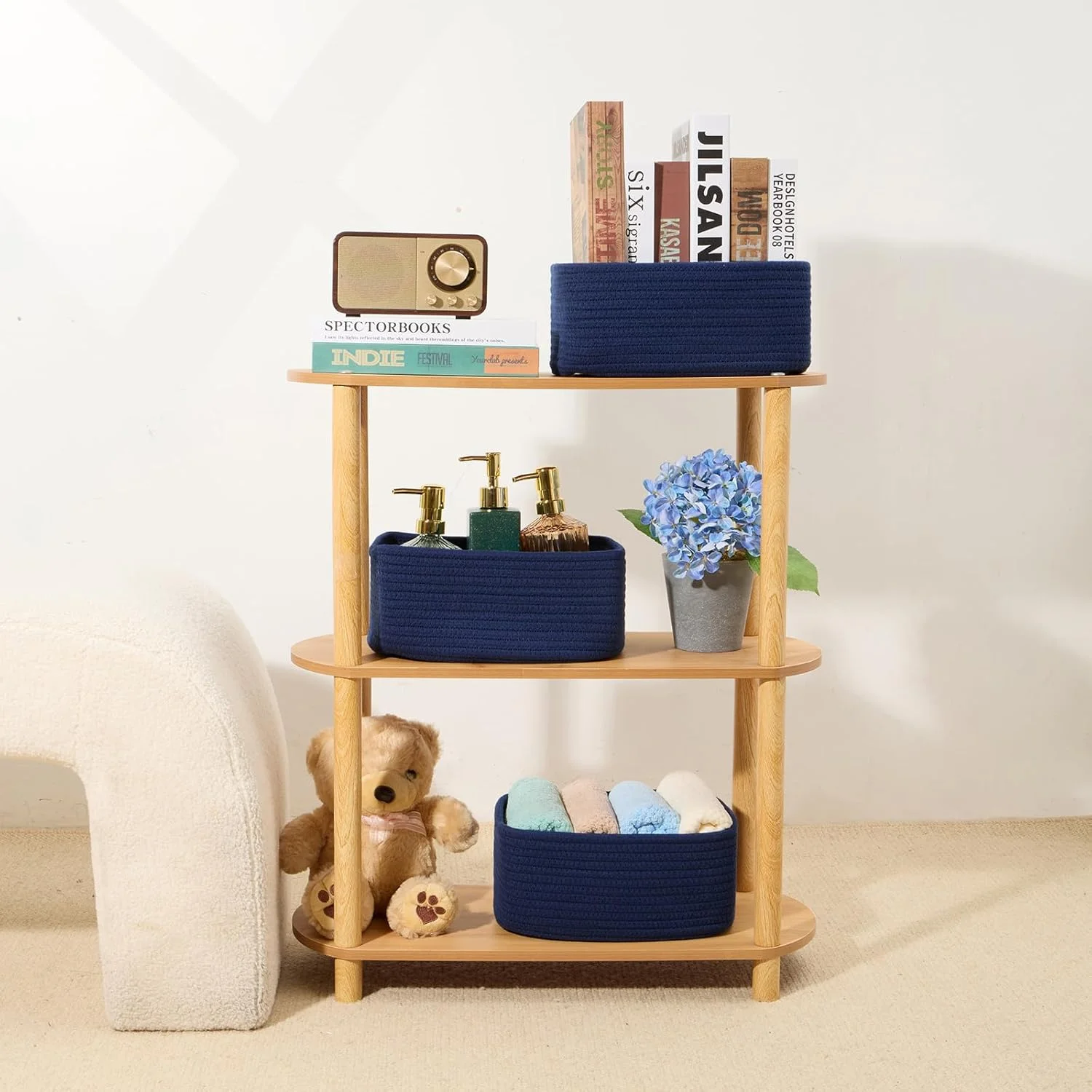 AllWays Plaza Small Storage Baskets for Organizing | Closet Organizer Bins | Shelf Toy Basket | Woven Rope Baskets | Cube Decorative Box | Shallow