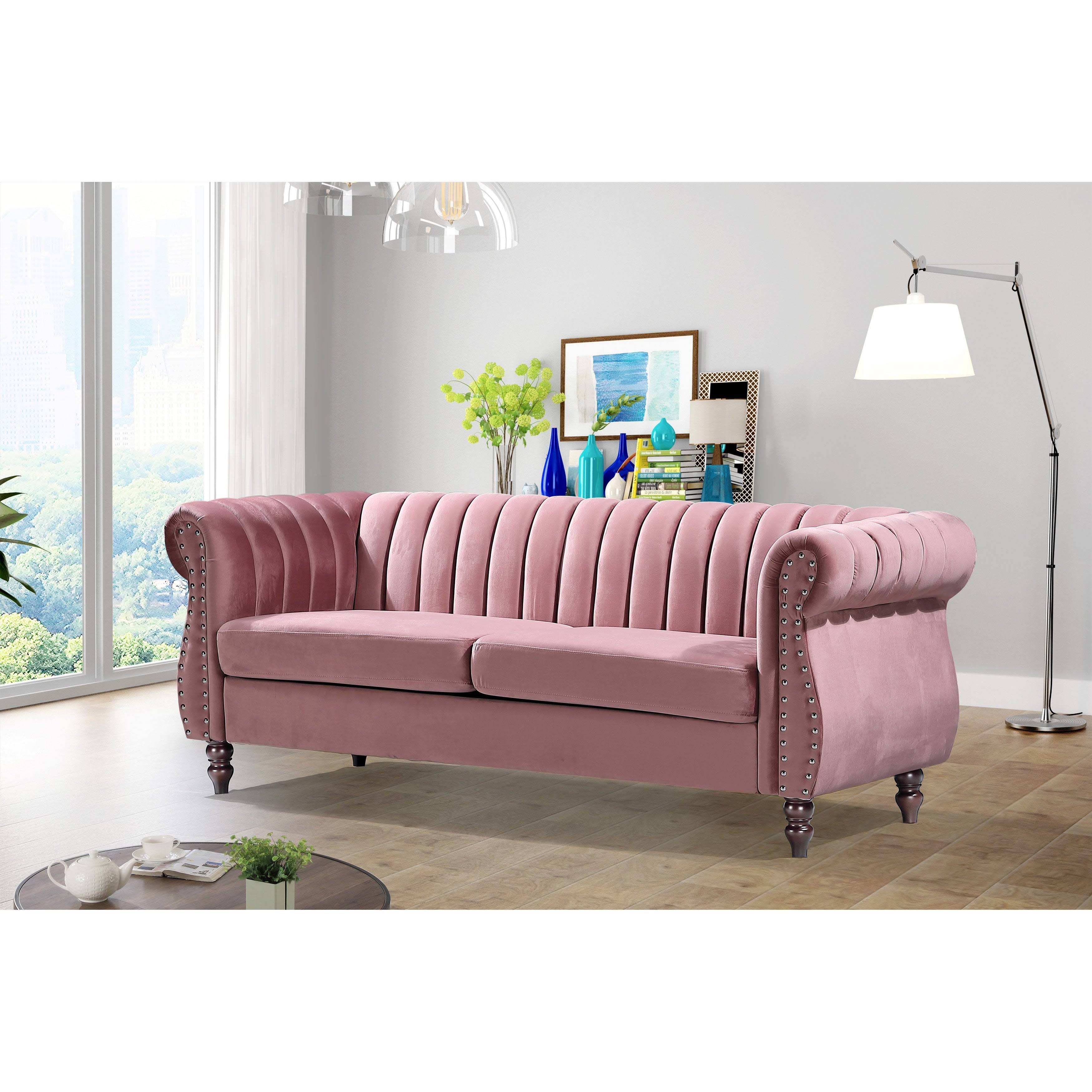 Charlot Velvet Chesterfield Rolled Arm Sofa - Dark Blue