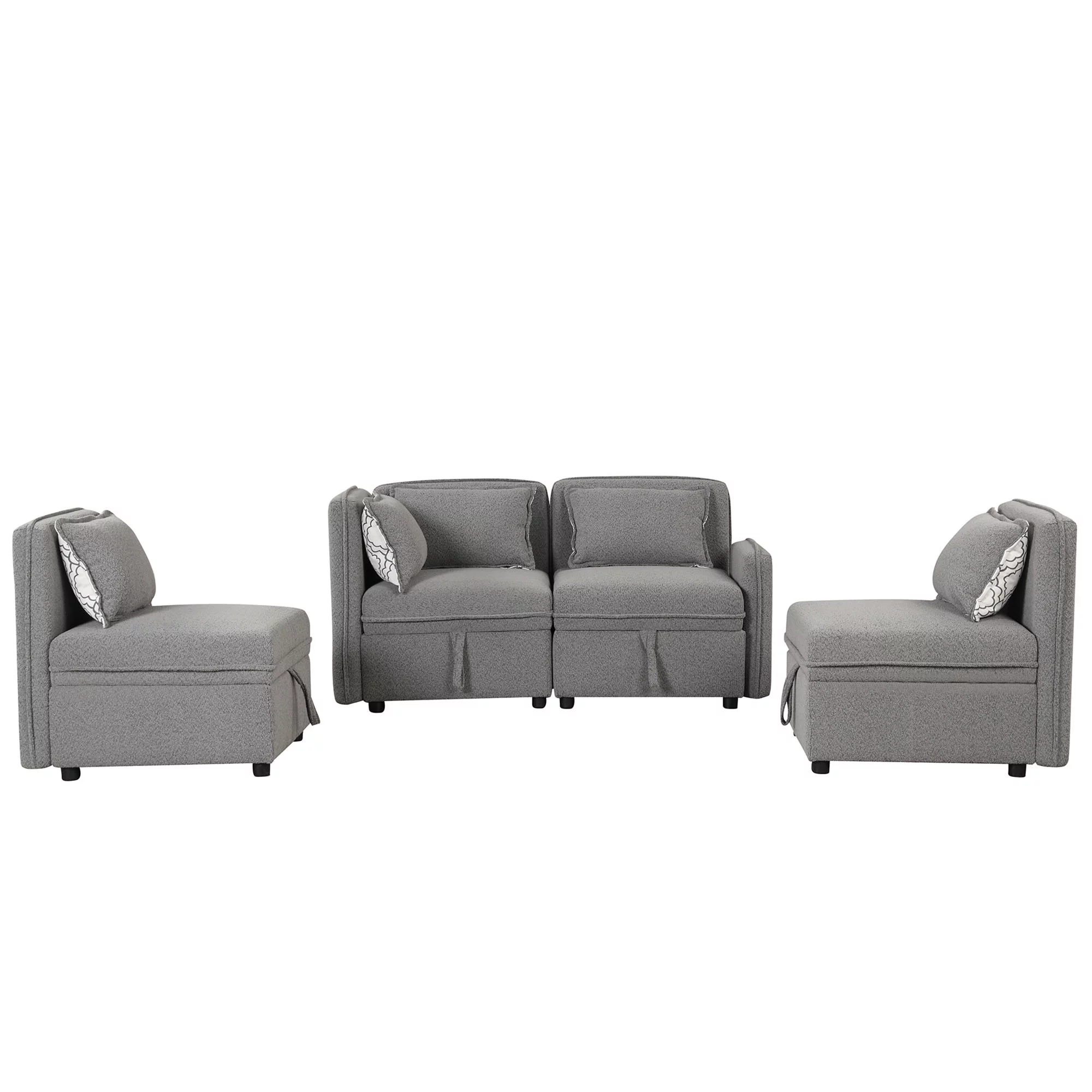 122.8" Convertible Modular Minimalist Sofa Free Combination 4 Seater Sofa Chenille Fabric Sectional sofa with 5 Pillows for Living Room, Office