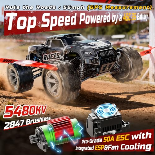 DEERC 8618 1/16 Fast Brushless RC Cars for Adults, Max 56mph, 2 3S Lipo Batteries Electric Off-Road Waterproof RC Truck