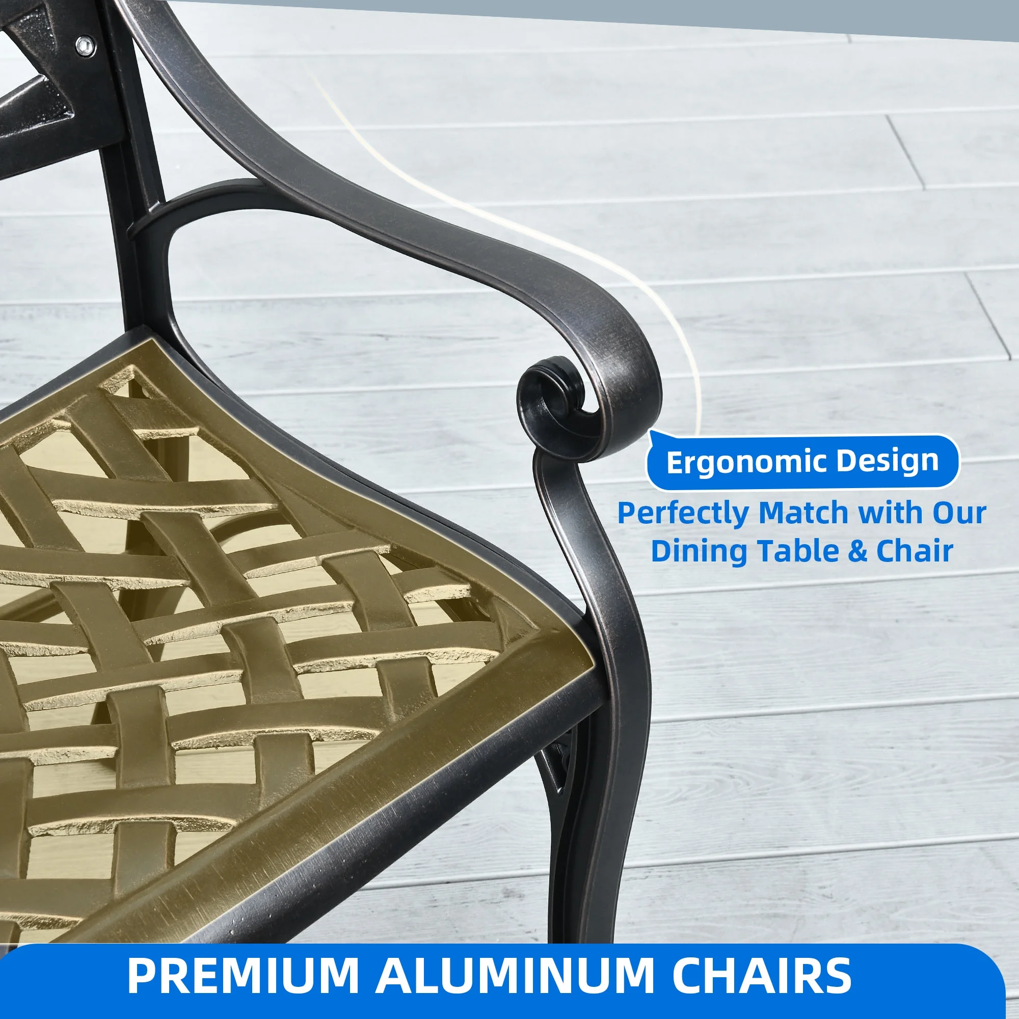 DWVO 39.4" Patio Garden Bench, Anti- Rust Cast Iron Cast Aluminum Frame for Outdoor Garden, Balcony, Backyard, Entryway, Hammered Bronze