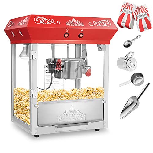 Olde Midway Bar Style Popcorn Machine Maker Popper with 6-Ounce Kettle - Black