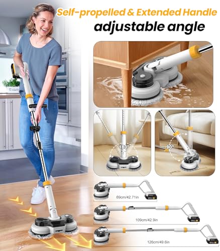 qimedo 800RPM Cordless Electric Mop, 6000mAh Battery Electric Power Scrubber & Mops for Floor Cleaning, Best Automatic Spin Mops with Smart Display
