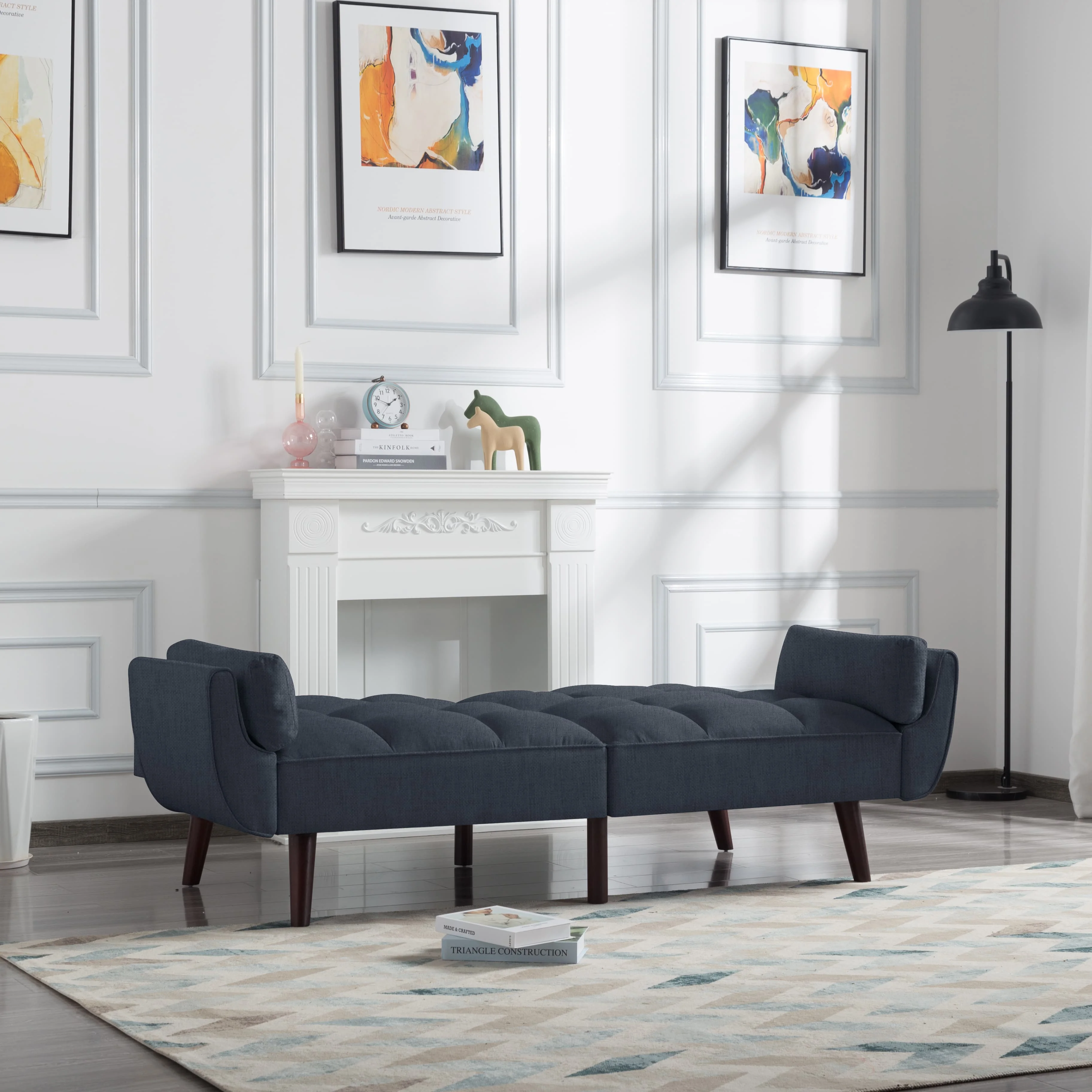 BSHTI 76” Futon Sofa Bed,Upholstered with Polyester,Wood Frame,2 Arm Pillows Included,3 Adjustable Positions ,5 Colors for Choosing