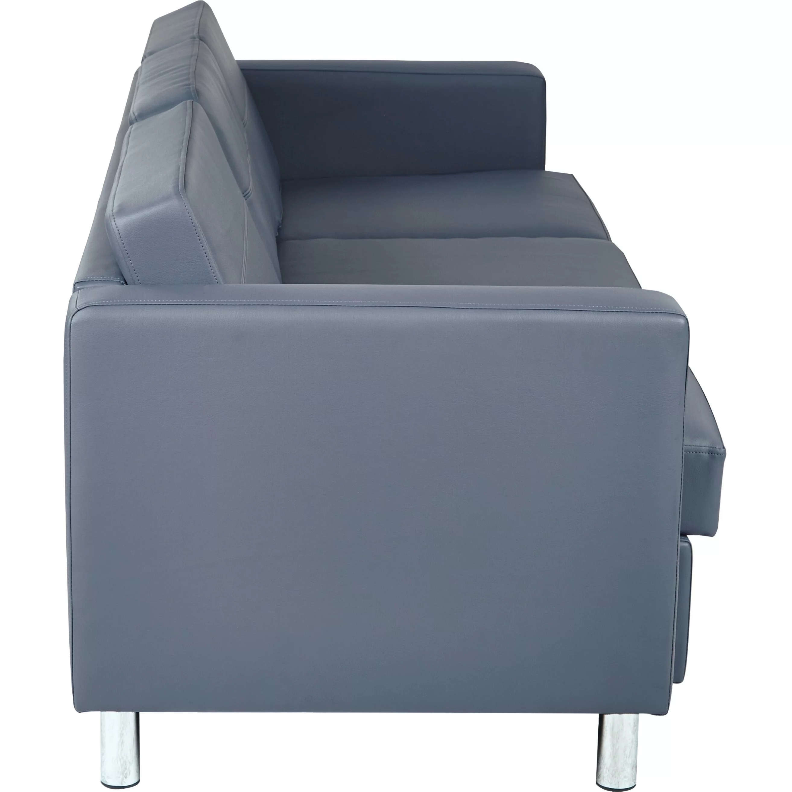 Pacific Dillon Blue Vinyl Sofa Couch with Box Spring Seats and Silver Color Legs