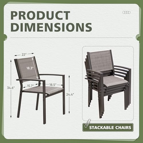 Flamaker Patio Chairs Textilene Outdoor Chairs Set of 6 Stackable Dining Chair for Backyard, Deck, Poolside (Grey)