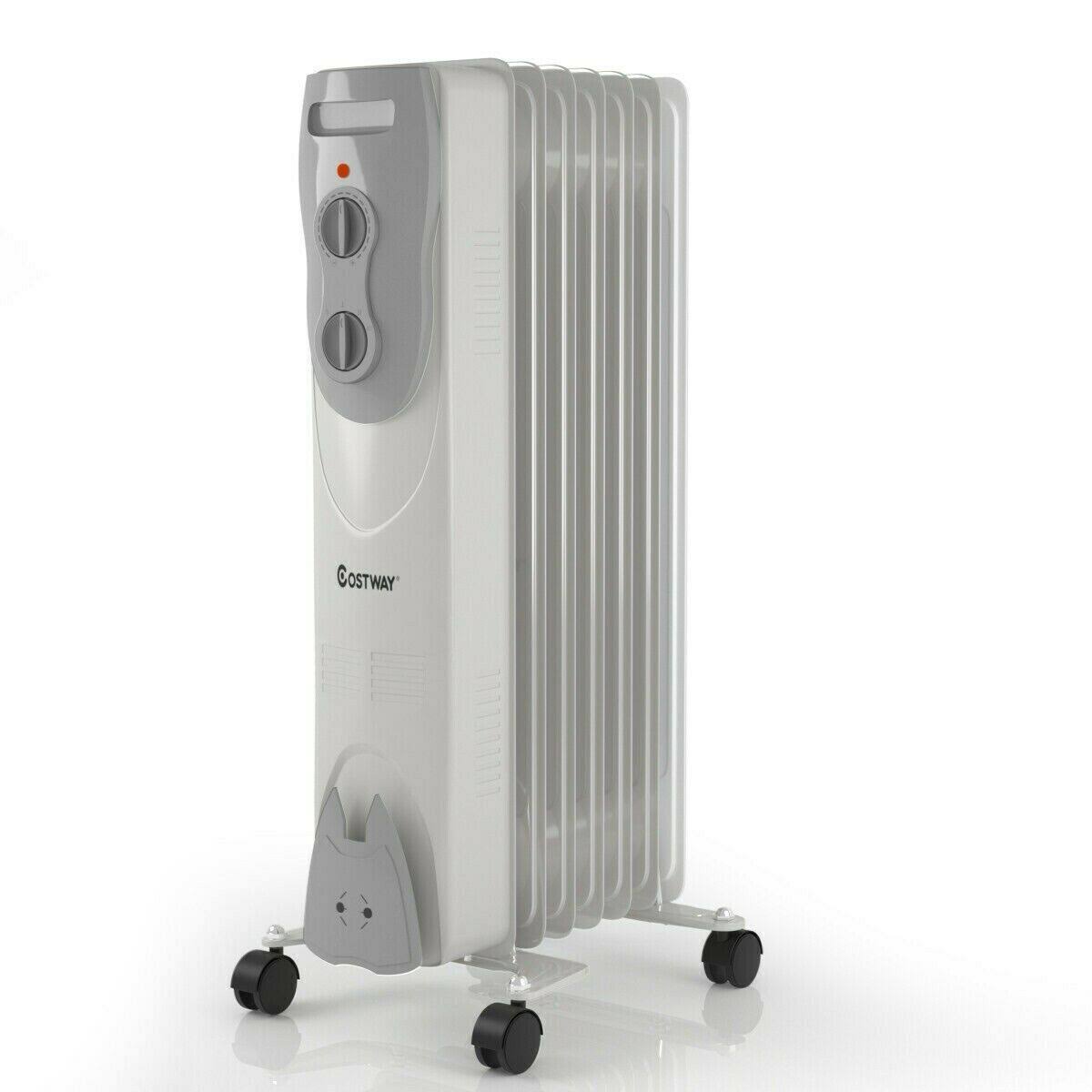 Costway 1500W Electric Oil Filled Radiator Space Heater Portable 7Fin Radiant Thermostat