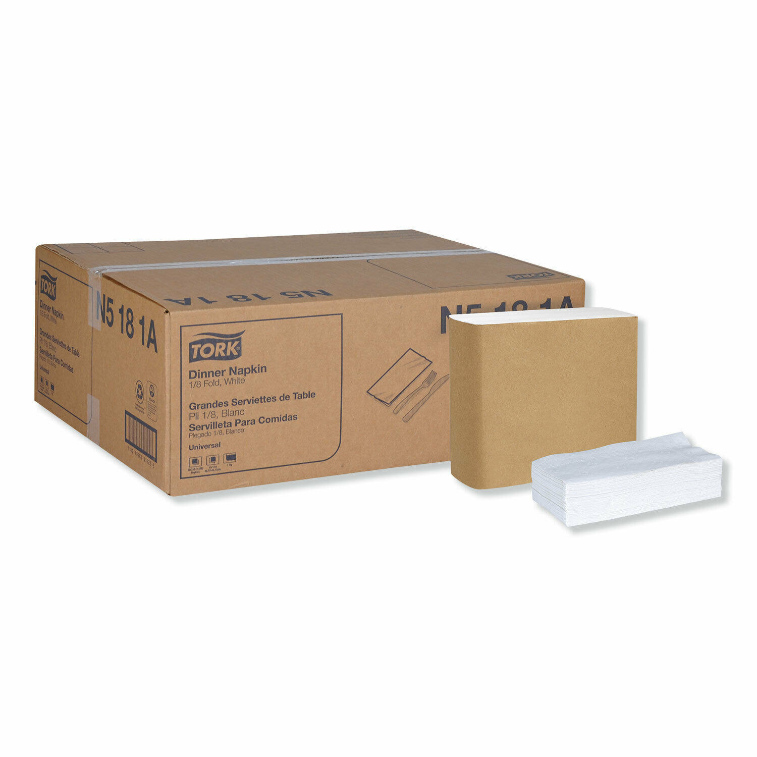 Universal White 1/8 Fold 1-Ply Dinner Napkins, 3000/Carton