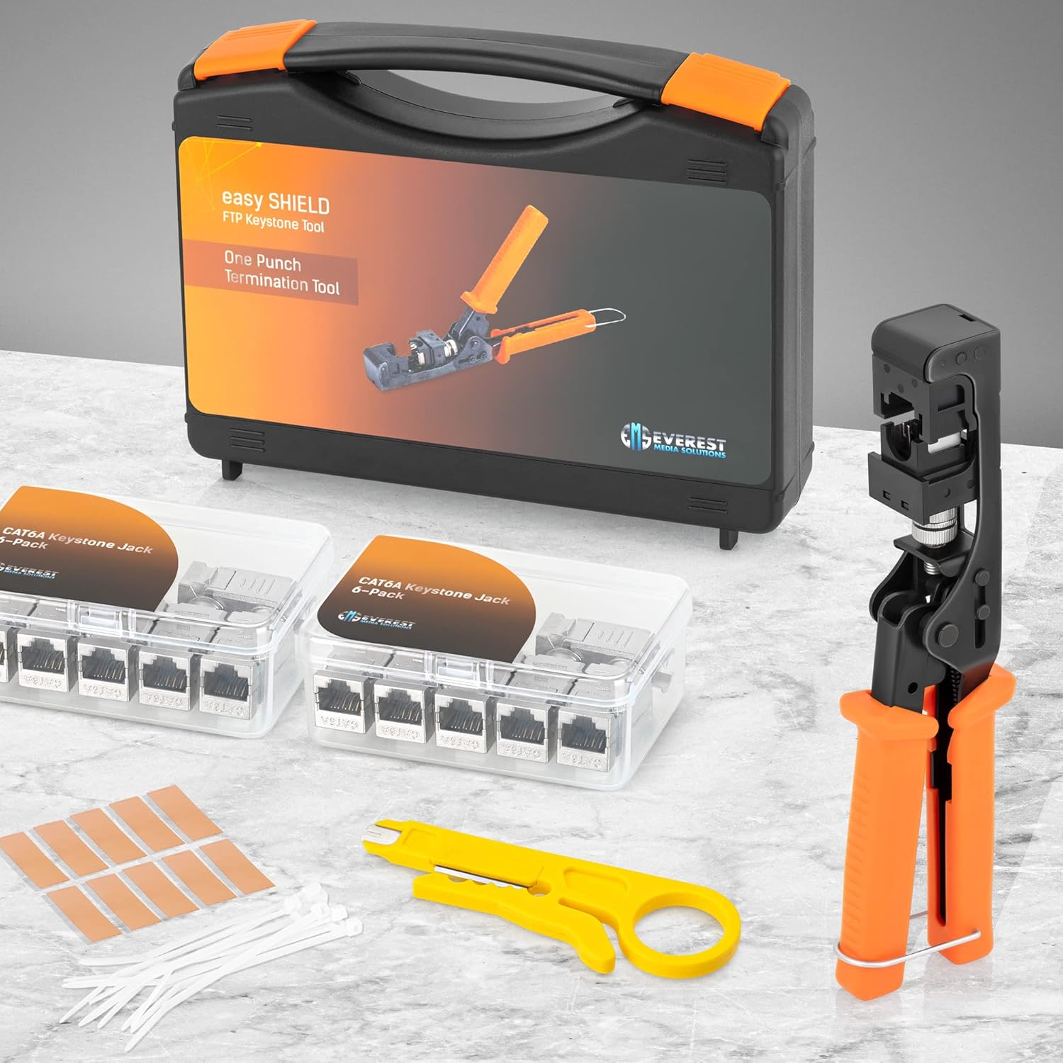 EMS easySHIELD - Speed Termination Tool Kit - F/STP Punch Down Crimper - For a Slim Profile, 90-Degrees, RJ45 CAT6/6A Shielded Keystone Jacks