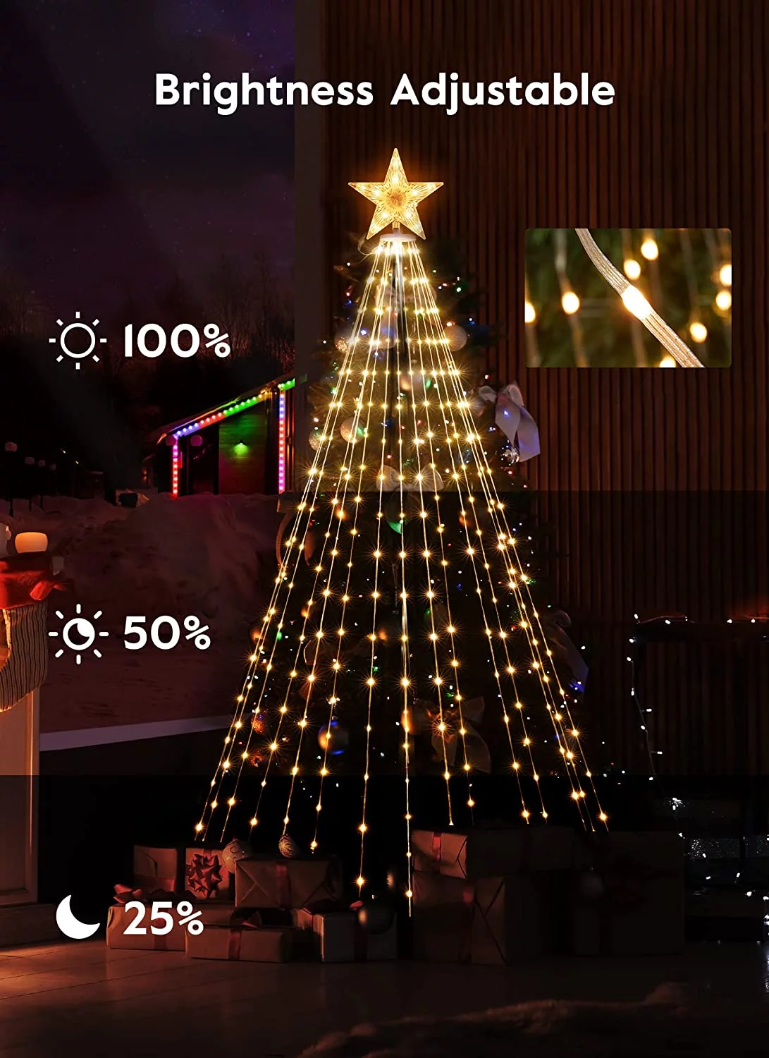 Brightown Smart Christmas Cone Tree LED Light, 6ft 265 LED Music Sync with Remote APP, Local Control, Pattern and Text Displayable