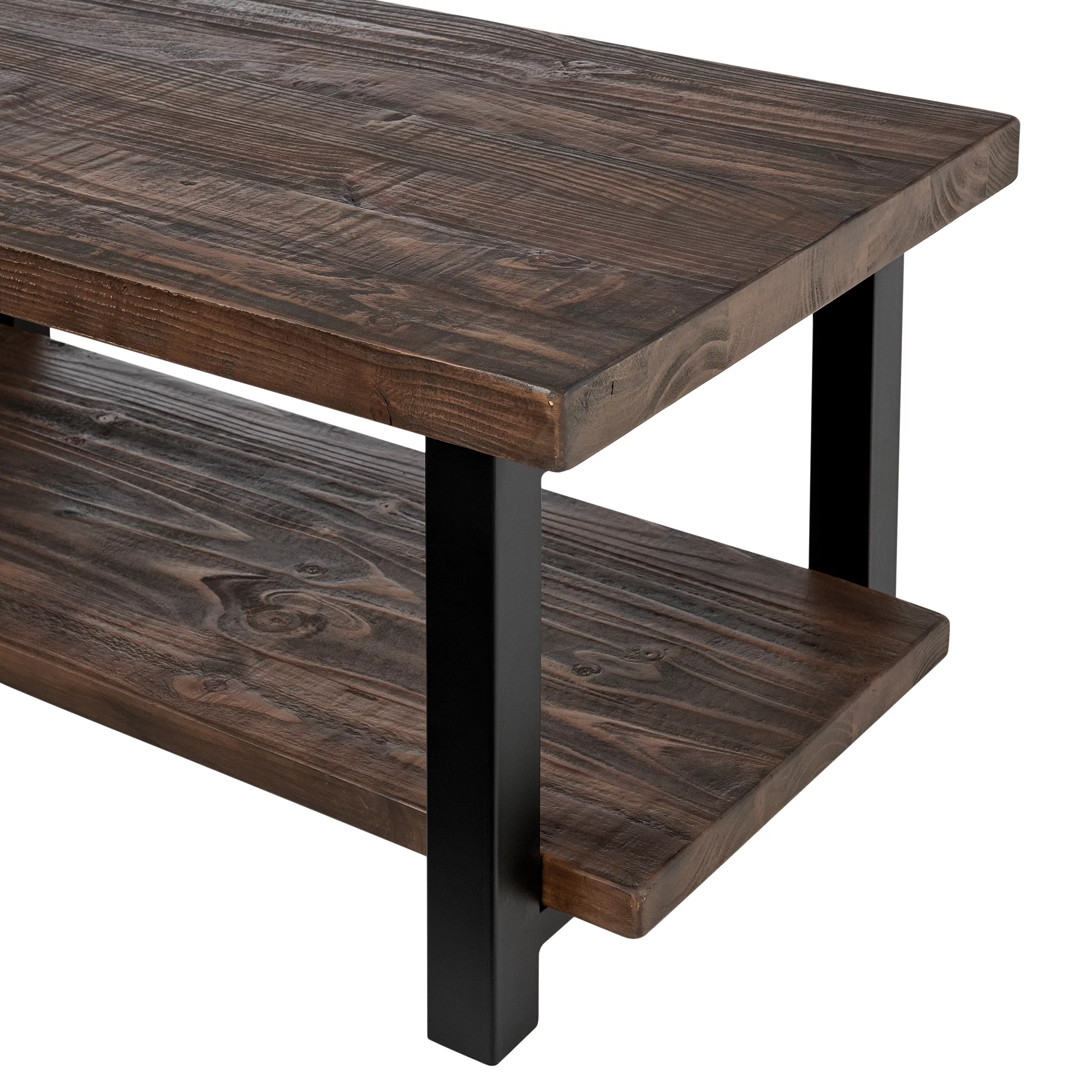 Pomona 42" Metal and Wood Coffee Table, Rustic Natural
