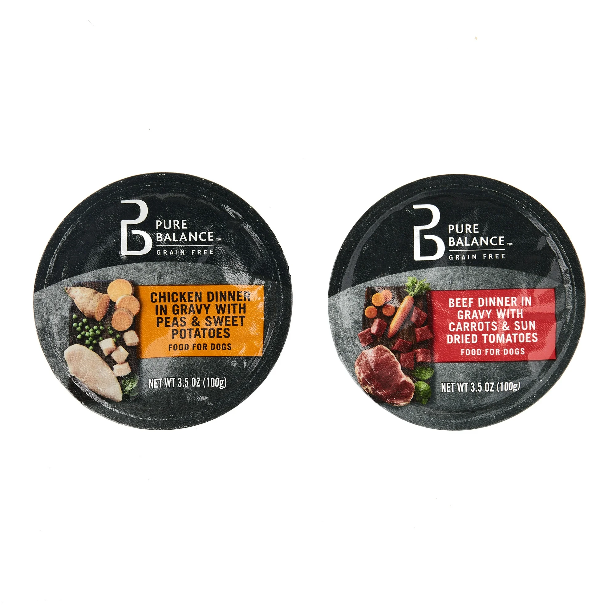 (24 pack) Pure Balance Grain Free Chicken Dinner in Gravy &amp; Beef Dinner in Gravy Wet Dog Food Variety Pack, 3.5 oz, 12 Count