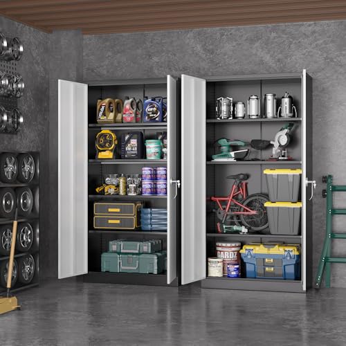Greenvelly Steel SnapIt Storage Cabinet 72" Locking Metal Garage Storage Cabinet with 4 Adjustable Shelves, 2 Doors and Lock for File, Office, Garage
