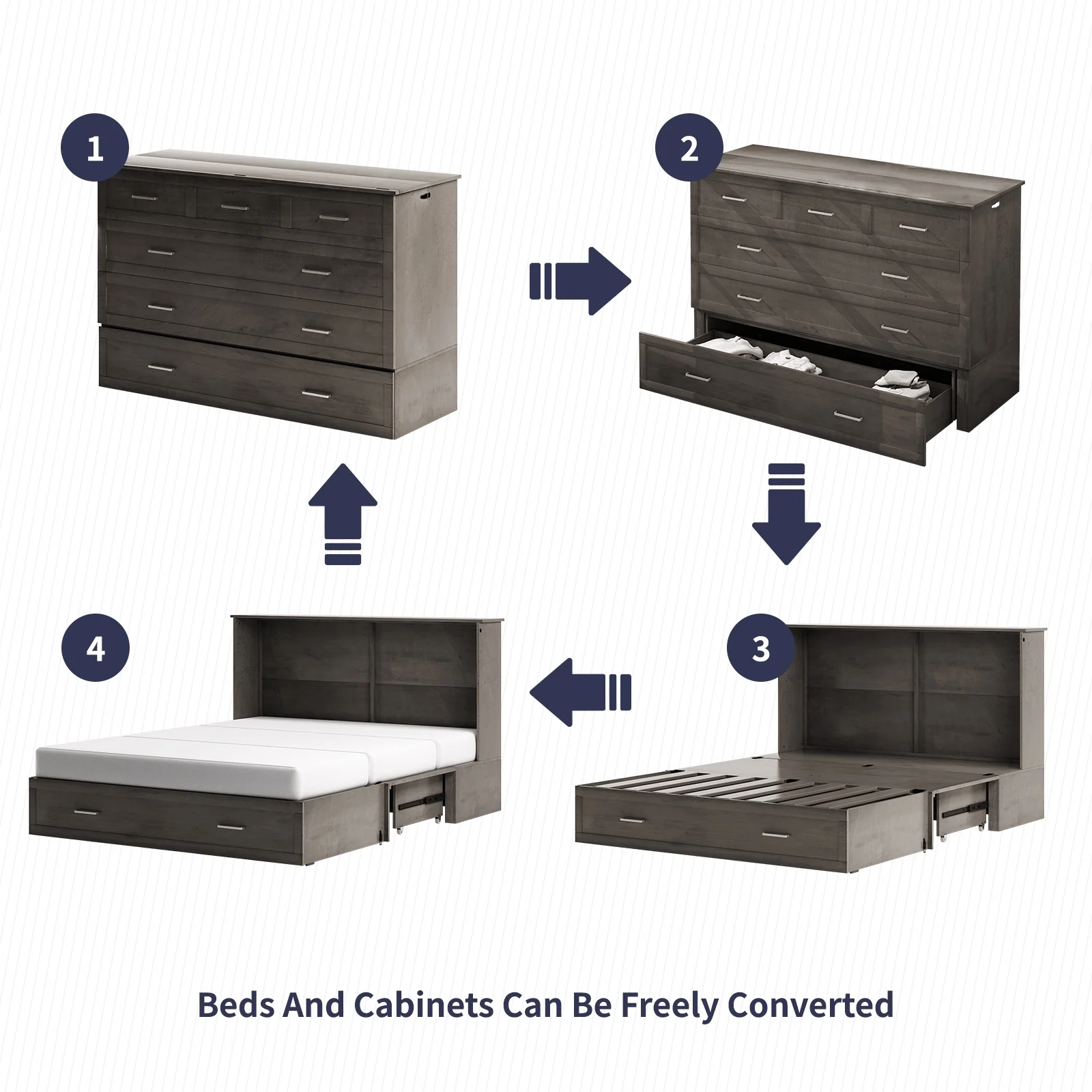ZAFLY Murphy Cube Cabinet Bed with USB Charging Station, Murphy Bed Cabinet with Large Drawer & Folding Mattress