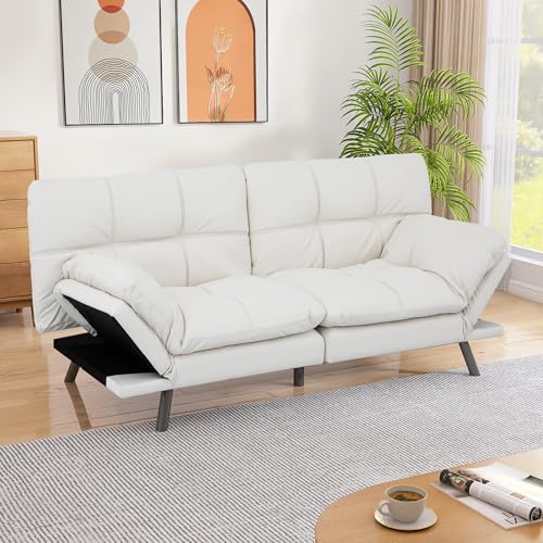 71" Convertible Futon Sofa,Faux Leather Futon Couch Bed,Sleeper Sofa Bed,Memory Foam Modern Folding Small Loveseat for Living Room,Office,Apartment