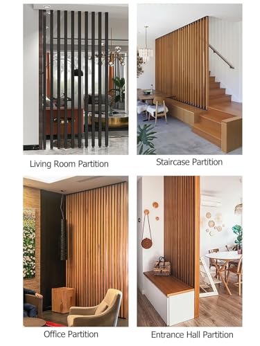 10Pcs Wall Partition Room Divider Floor to Ceiling Wooden Post, Wood Screen Partition Slats for Living Room Home Office Entryway Decor