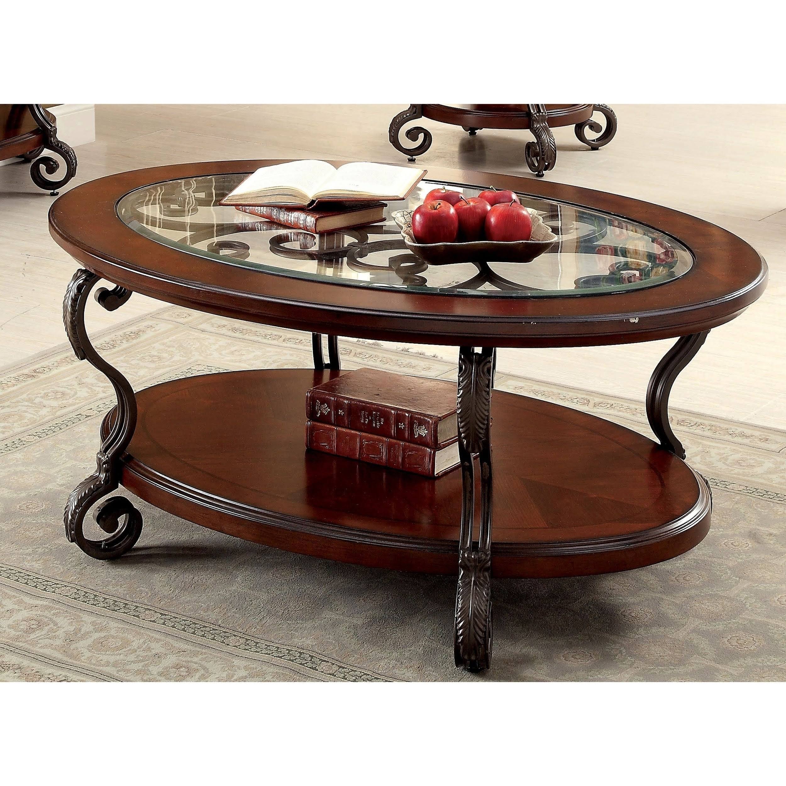 Furniture of America Raiz Traditional Cherry Oval Coffee Table, Brown