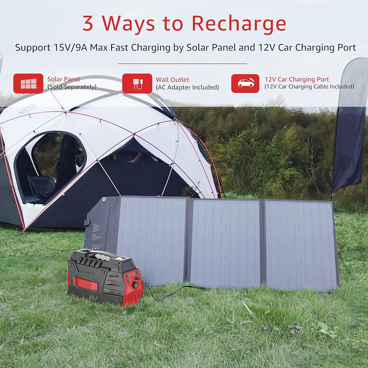 500W Portable Power Station, 296Wh Solar Generator Backup Battery Pack with 110V/500W AC Outlet, Portable Power Bank Outdoor Generators for Home Use
