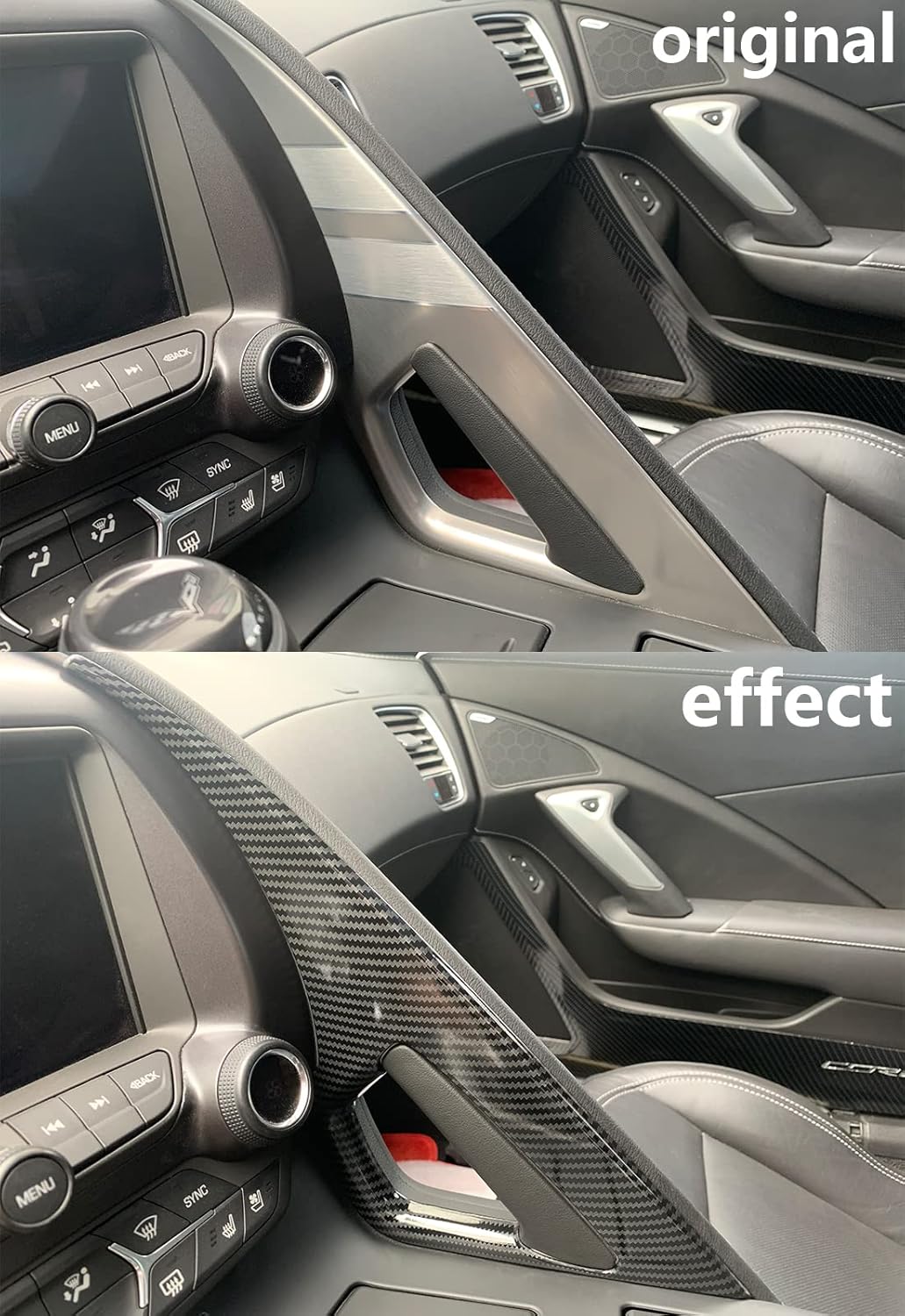 KoLeddy for C7 Corvette Carbon Fiber Central Control Armrest Cover Trim Accessories for 2014-2019 Chevrolet Corvette C7