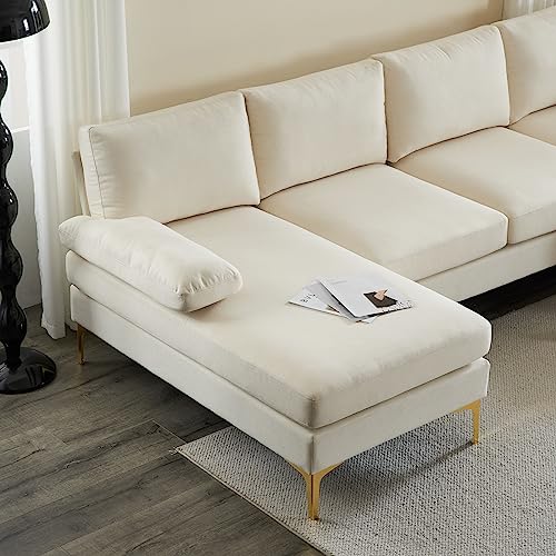 Karl home Convertible Sectional Sofa 110" U-Shape Sofa Couch 4-Seat Couch with Chaise ChenilleFabric Upholstered for Living Room, Apartment, Office