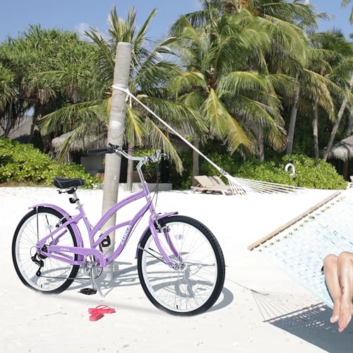 ZUKKA 26 Inch Beach Cruiser Bike 7 Speed Hybird Cruiser Bike Steel Frame Bicycles for Men Women, Multiple Colors