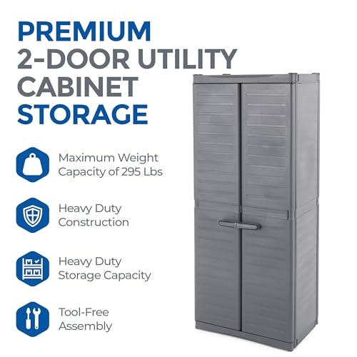 Gracious Living MaxIt Heavy Duty Premium Base Cabinet with 2 Adjustable Metal Shelves for Garage, Basement, or Utility Room Storage