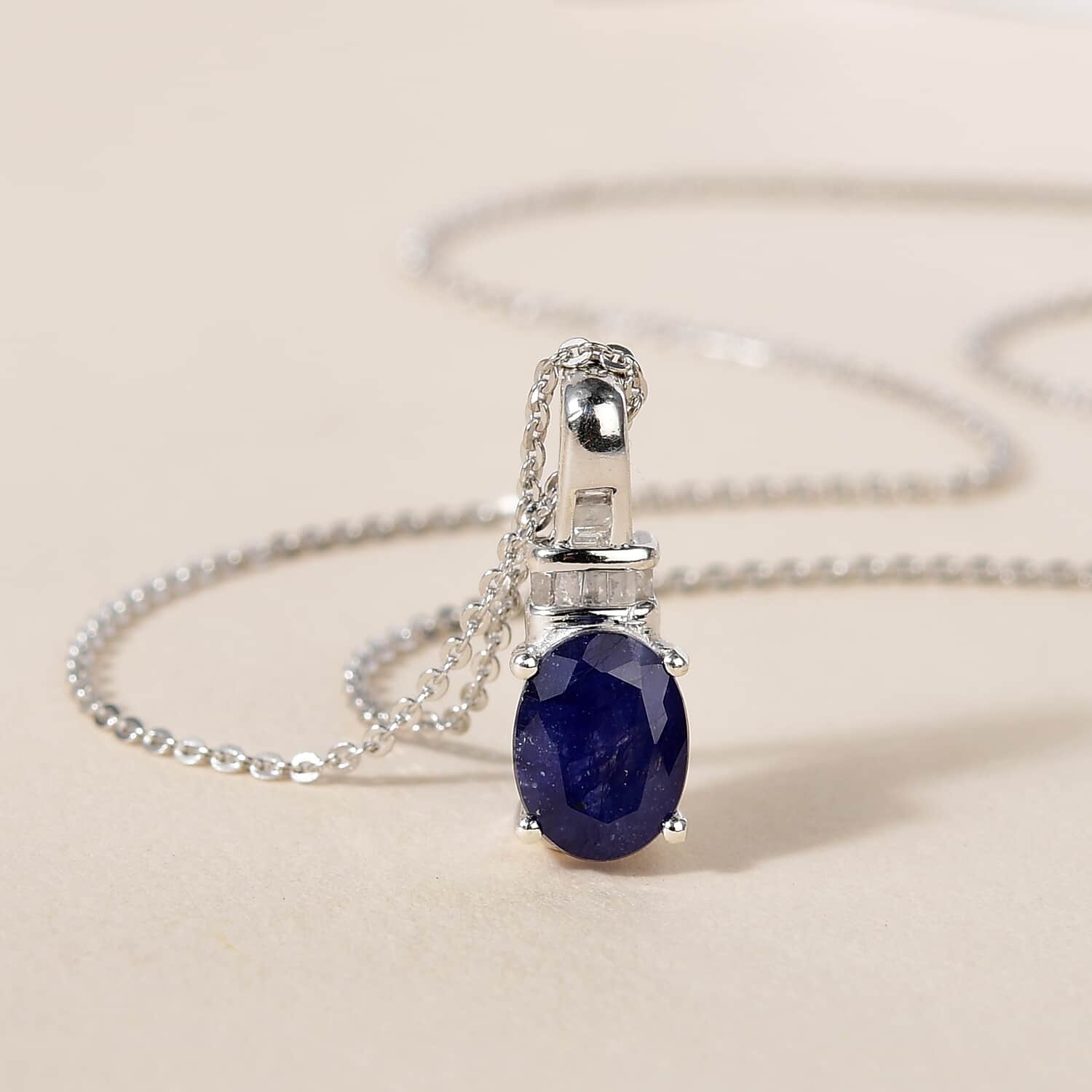 Shop LC Jewelry for Women 925 Sterling Silver Diamond Platinum Plated Sapphire Pendant Necklace Ct 1.6 Birthday Gifts for Women