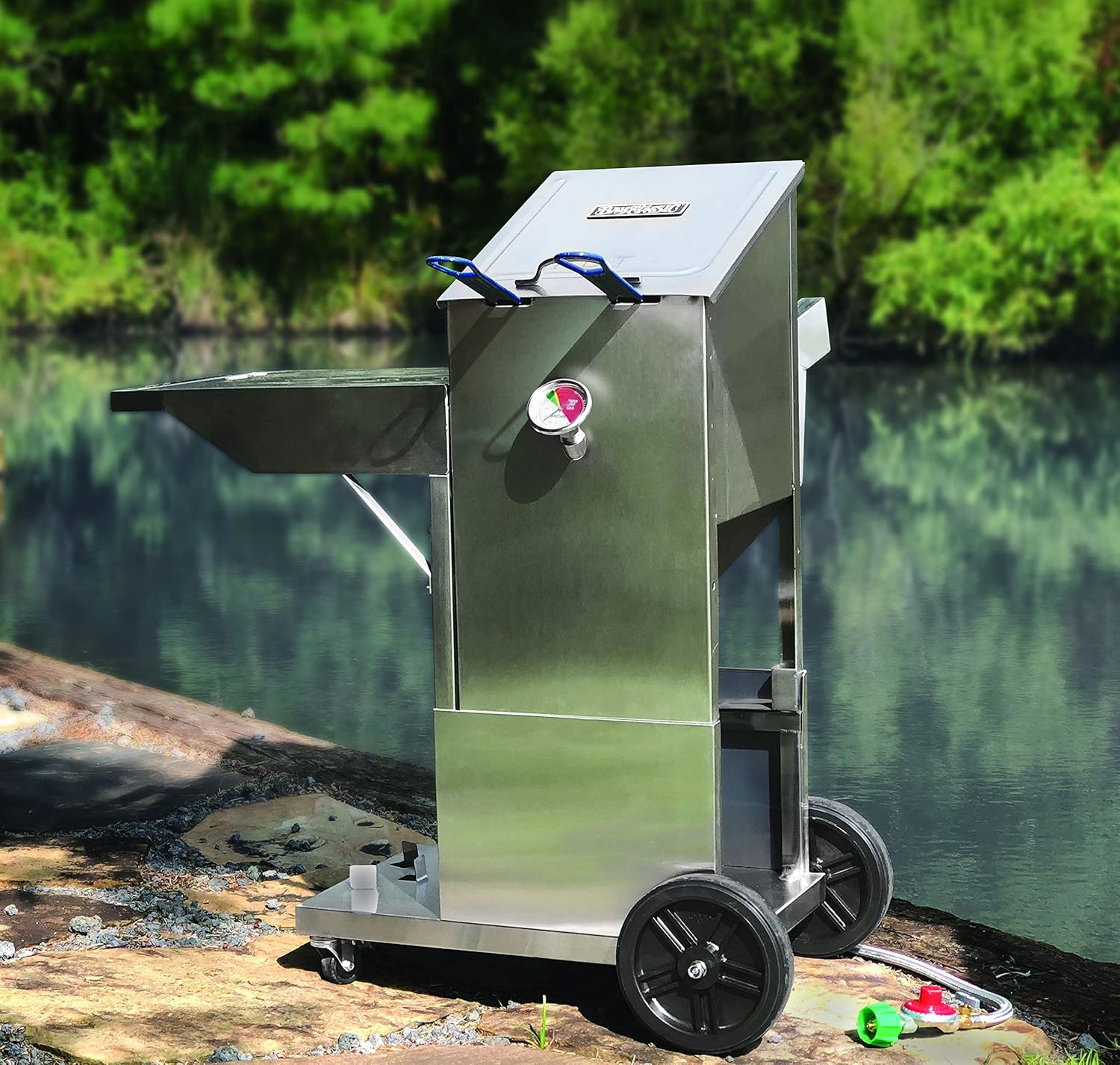 Bayou Classic 700-185 Stainless Bayou Fryer Cart Features Rubber Wheels and Locking Casters Hook Mount for Propane Tank Perfect Accessory for 4-gal