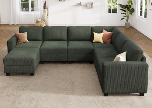 HONBAY Corduroy Modular Sectional Couch with Storage L-Shaped Sectional Couches for Living Room 6 Seater Modular Sofa, Dark Gray