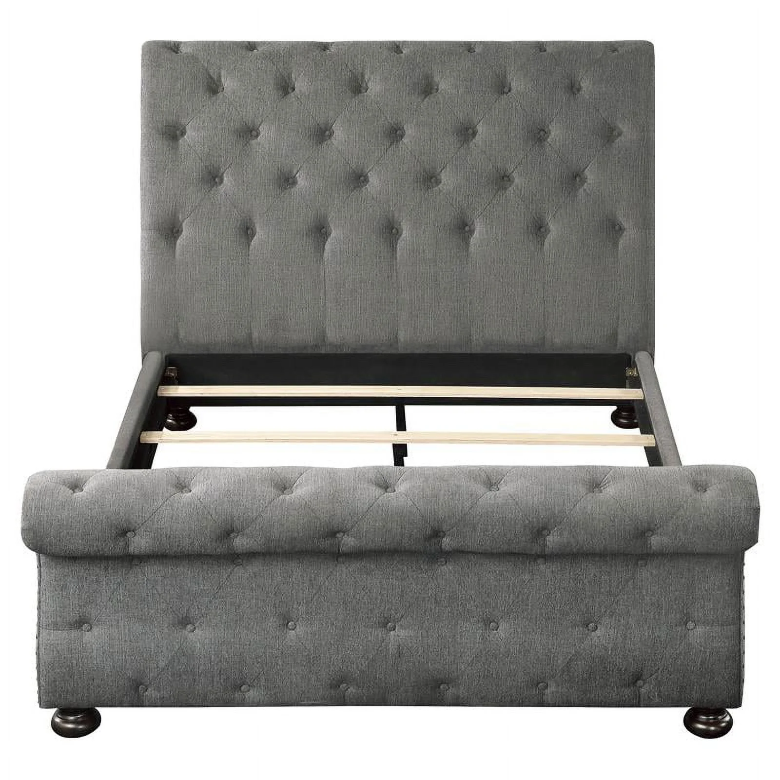 Lexicon Crofton Classic Wood Tufted Sleigh Bed, Queen, Dark Gray