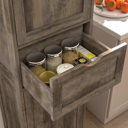 Iwell 67" Tall Bathroom Cabinet, Storage Cabinet with 2 Doors & 1 Drawer, Bathroom Storage Cabinets with Adjustable Shelves, for Living Room