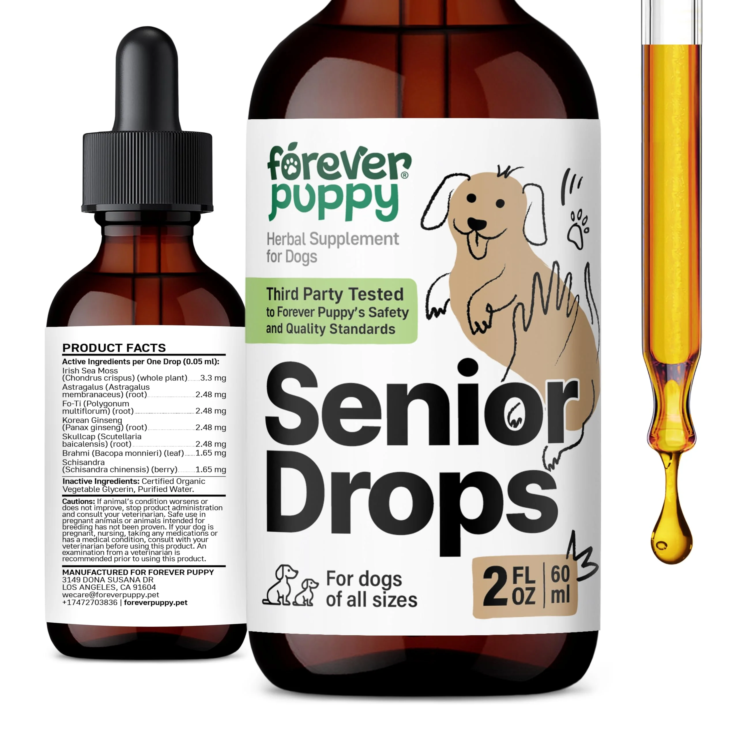 Senior Dogs Drops - Thyroid, Immune & Brain Support Complex for Elderly Dogs of All Breeds & Sizes - Vitamins and Supplements for Older Dogs