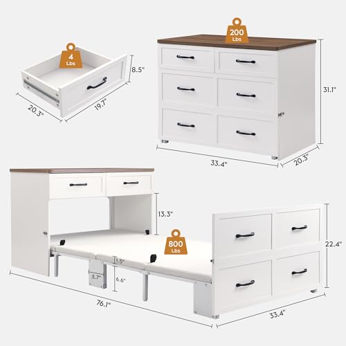 XIAO WEI Murphy Bed Cabinet with Mattress Included,33x76 Inches Twin Size Hideaway Bed with Storage for Adults Guests and Kids