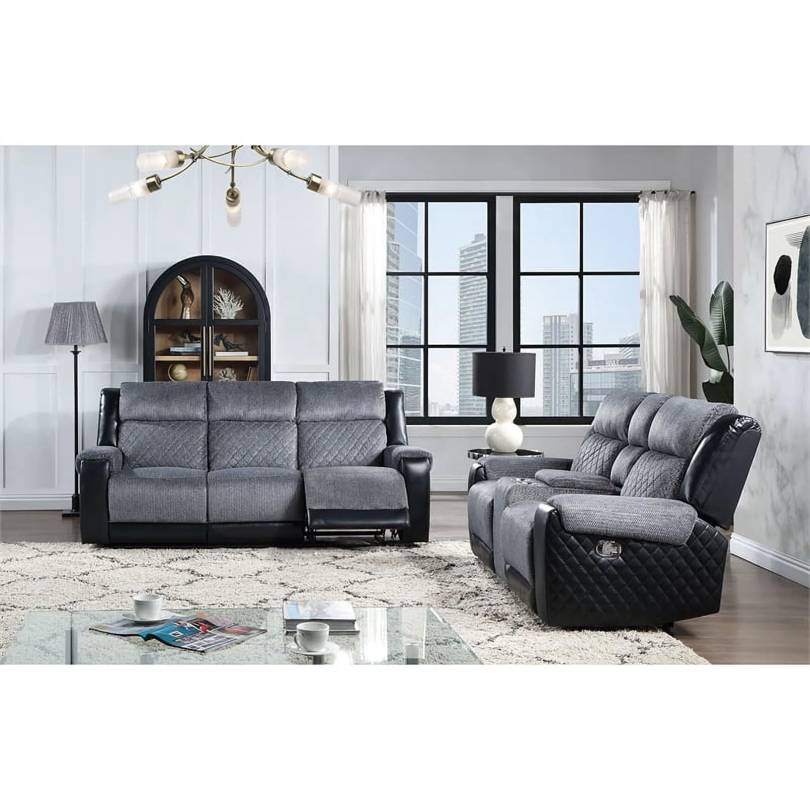 Global Furniture USA U5914 Gray/Black Console Reclining Loveseat