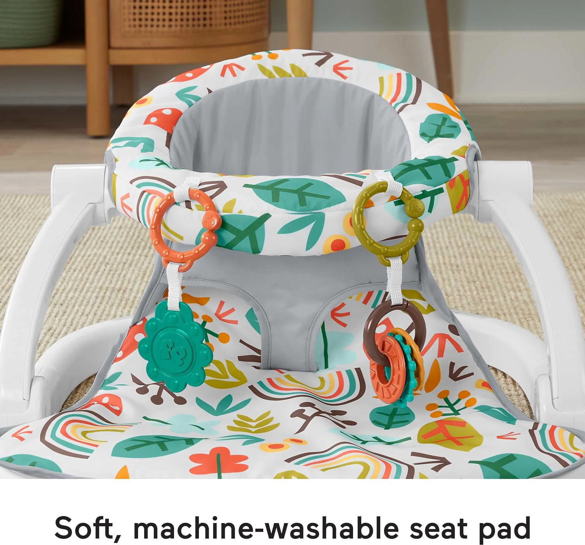 Fisher-Price Sit-Me-Up Floor Seat Portable Infant Chair with 2 Toys, Whimsical Forest