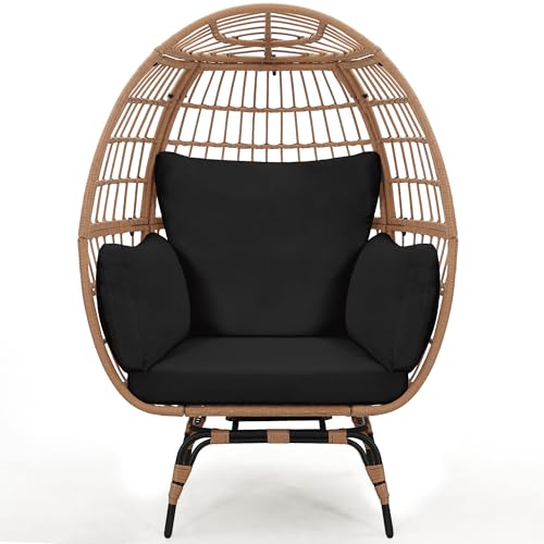 Oversized 360 Swivel Rattan Egg Chair for Adult, Indoor Outdoor Patio Large Wicker Egg Chair with Overstuffed Cushions, 440lb Weight Capacity