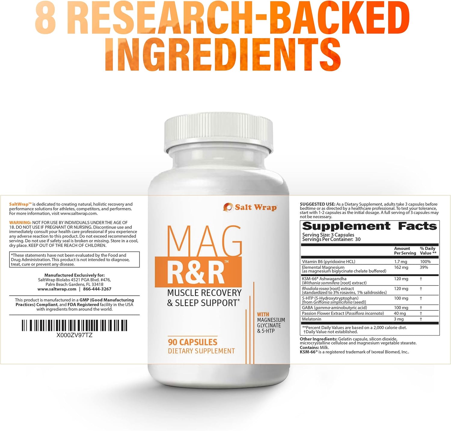 SaltWrap Mag R&R - Nighttime Muscle Cramps Support, Natural Sleep Support for Adults with Magnesium Glycinate for Muscle Spasm and Leg Cramps Relief