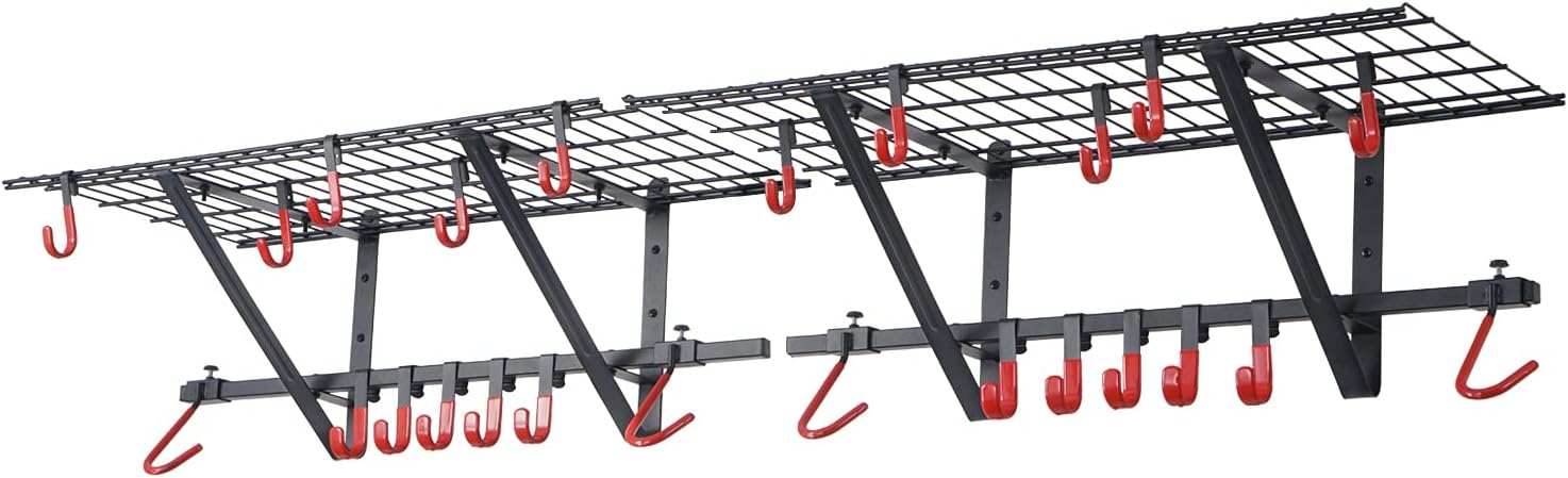 PLKOW Garage Wall Shelving 1 Pack Includes Bike Hooks, Wall Shelves Garage Organizer with Vertical Bike Hanger, Powder Coated Steel (1 Pack) Pack of 2
